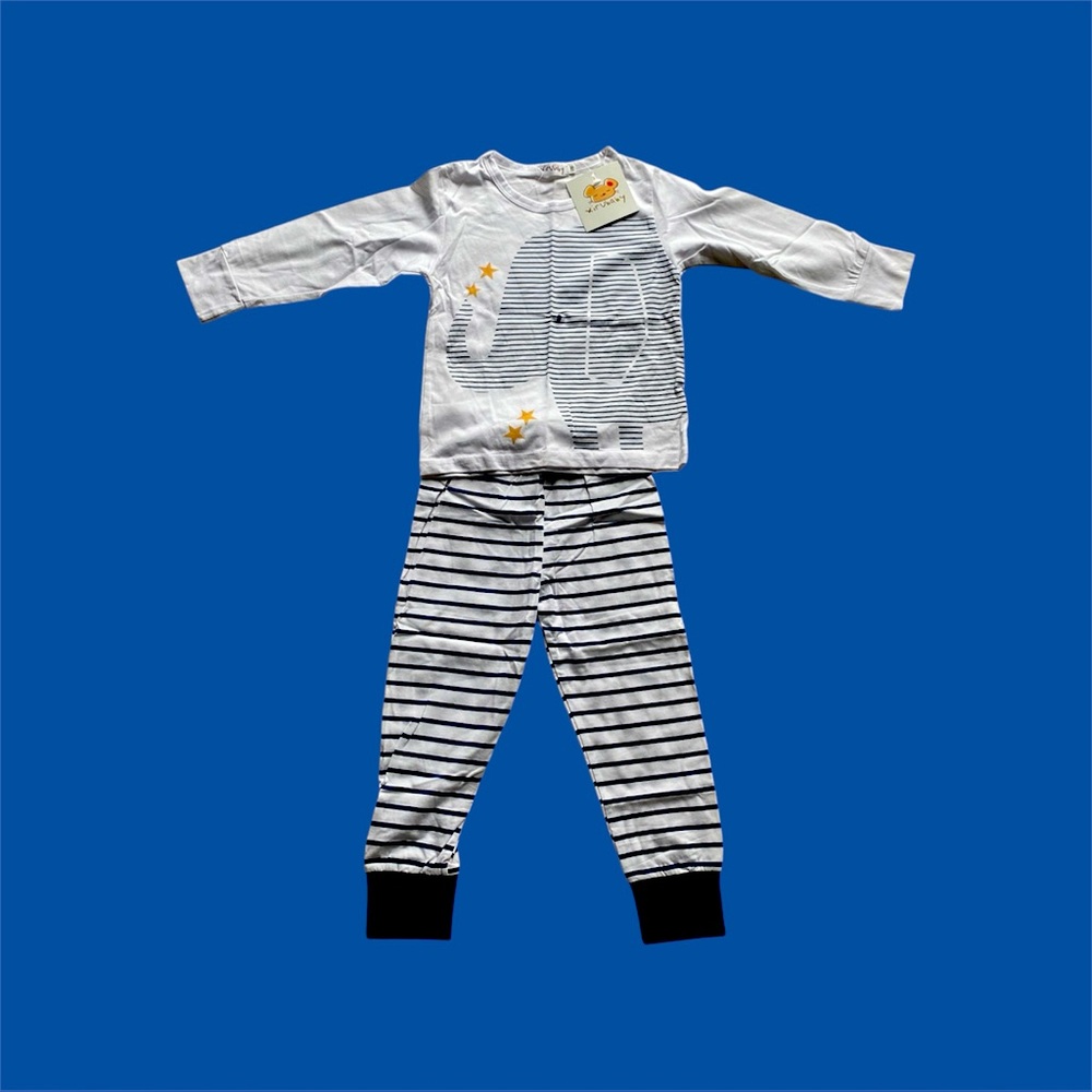 Xiru Baby‎ Pajama Set Boys Toddler 3T Cotton Navy Blue White Elephant Striped